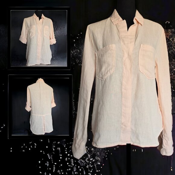 NWOT CLOTH & STONE (XS) 100% Linen Split Back Rolled Sleeves Peach Button Up - Picture 2 of 10